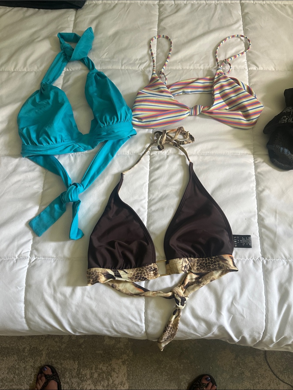 Mixit Teal Halter Bikini Top & Multicolor Stripe Bralette